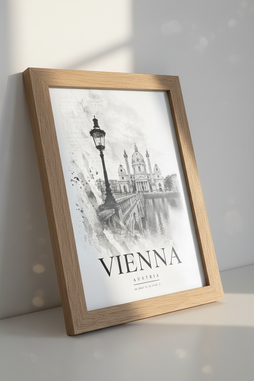 Vienna Austria Art Print | Vintage Black and White Architecture | Europe Travel Poster