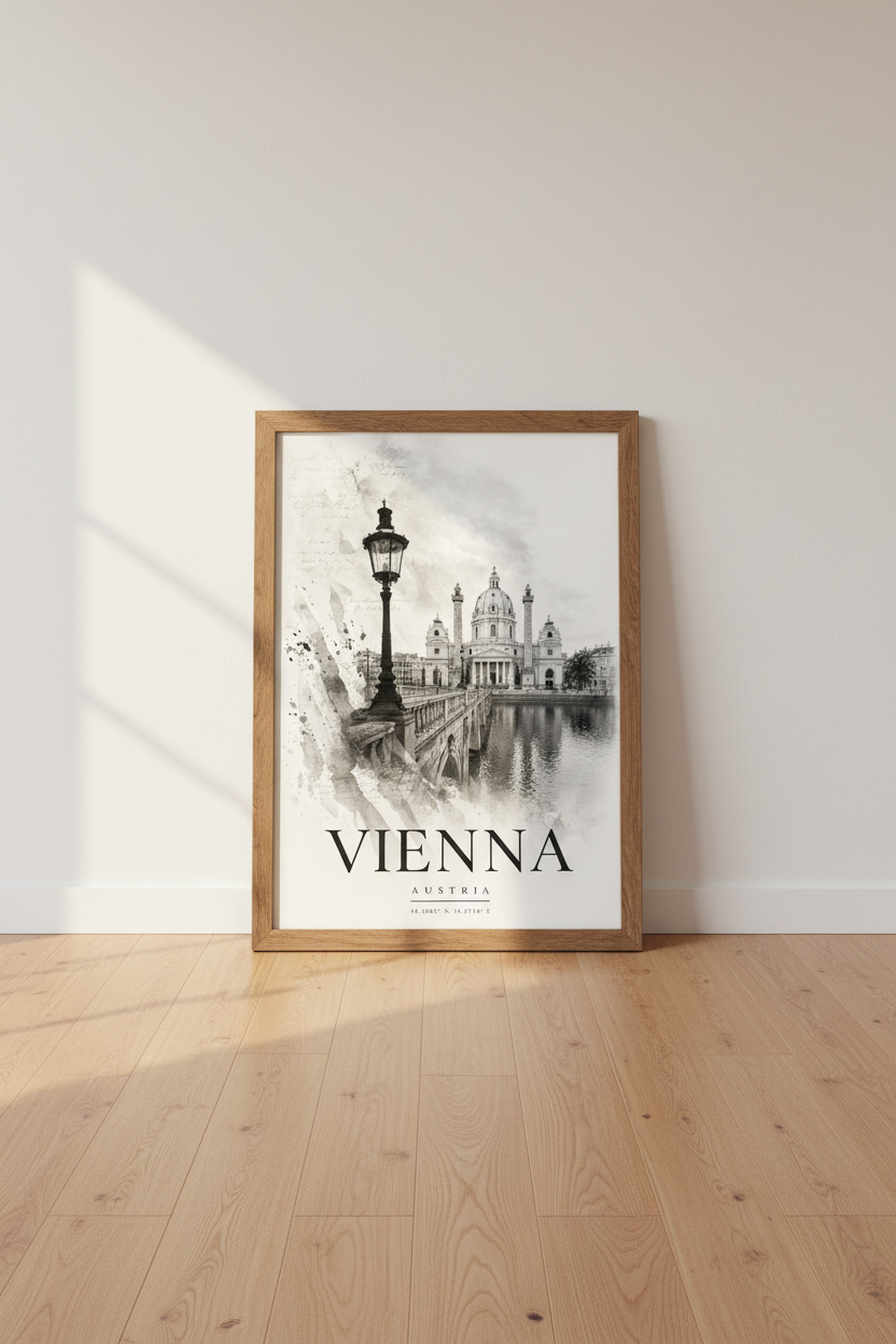 Vienna Austria Art Print | Vintage Black and White Architecture | Europe Travel Poster