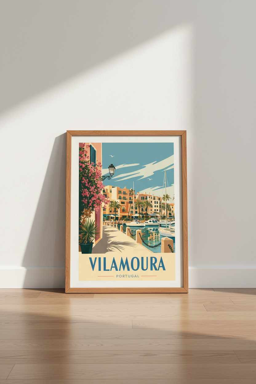 Vilamoura Portugal Travel Poster | Mediterranean Coastal Wall Art | Vintage Algarve Print