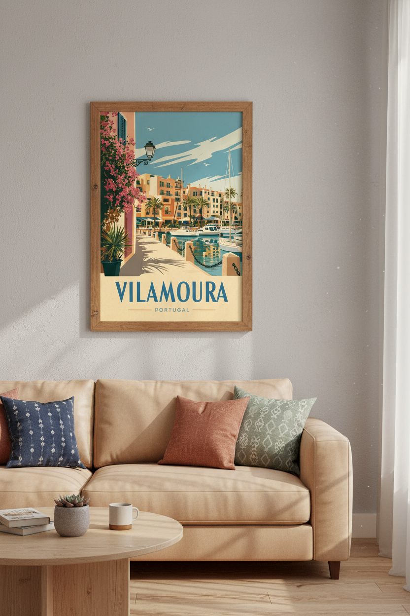 Vilamoura Portugal Travel Poster | Mediterranean Coastal Wall Art | Vintage Algarve Print