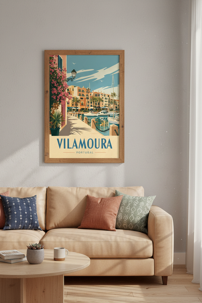 Vilamoura Portugal Travel Poster | Mediterranean Coastal Wall Art | Vintage Algarve Print
