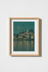 Moonlit Village Print | Impressionist Teal Night Wall Art | Living Room Decor