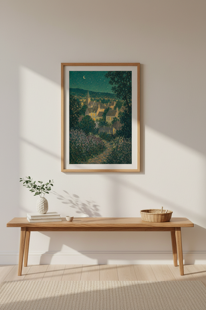 Impressionist Village | Green Tones, Living Room Decor
