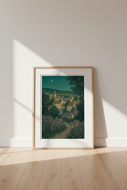 Impressionist Village | Green Tones, Living Room Decor