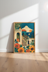 Mediterranean Coastal Village Print | Sun-Drenched Travel Poster | Boho Living Room Art