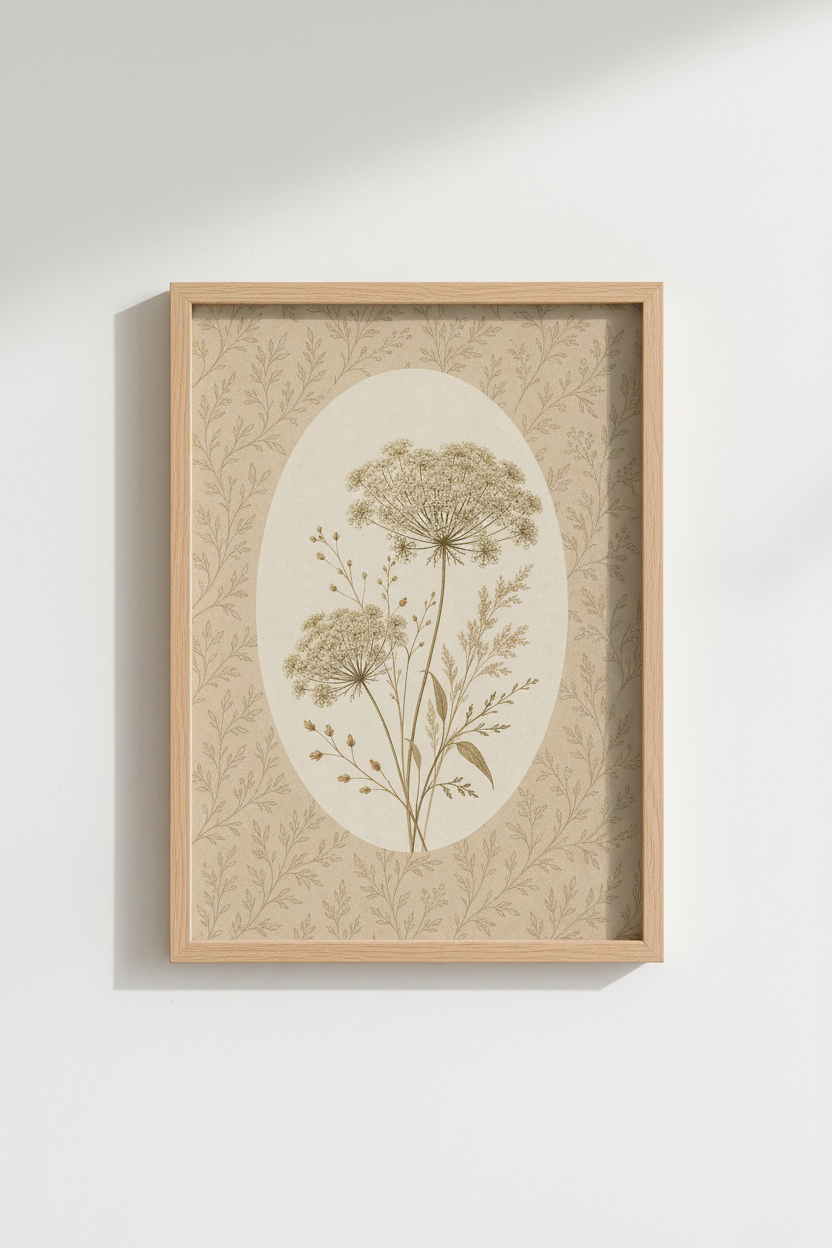 botanical wall art | vintage beige tones, living room decor
