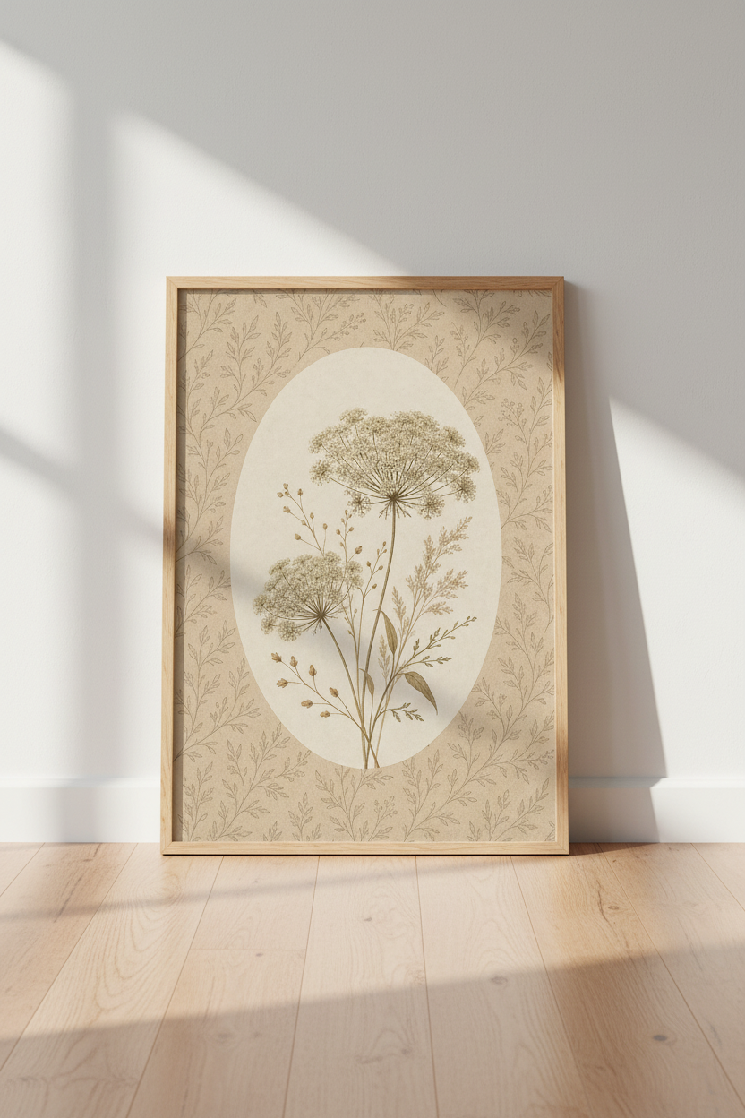botanical wall art | vintage beige tones, living room decor