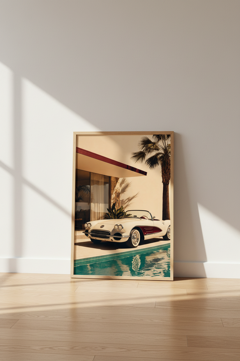Retro Corvette Wall Art | Mid Century Modern Print, Palm Springs Poolside Poster