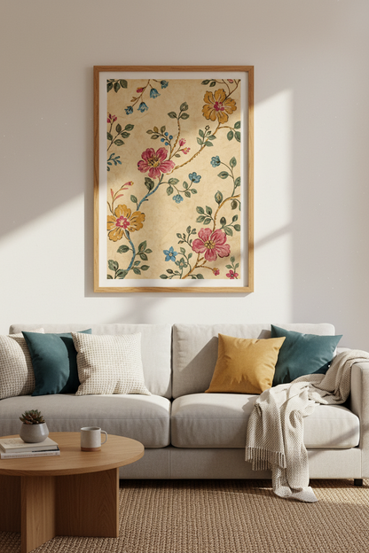 Botanical Poster | Floral Art, Beige Tones Living Room Decor