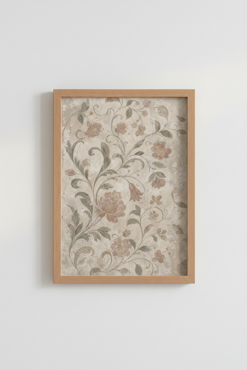 Floral Wall Art | Vintage Blossoms in Soft Peach Sage | Living Room Decor