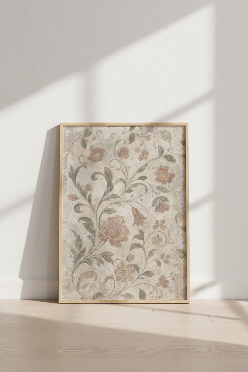 Floral Wall Art | Vintage Blossoms in Soft Peach Sage | Living Room Decor