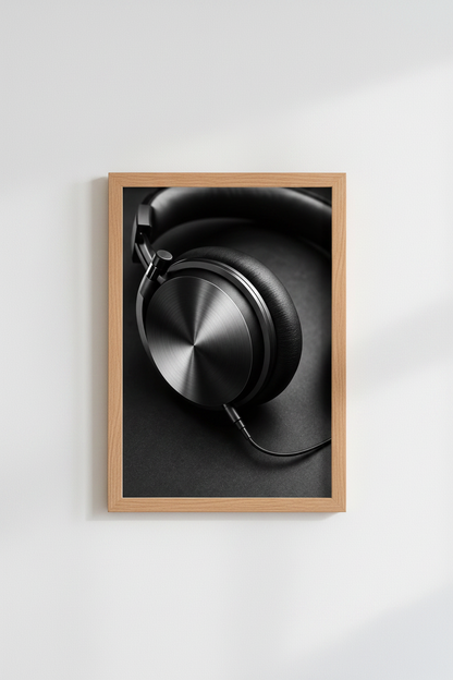 Headphones Wall Art | Brushed Metal &amp; Black, Modern Living Room Decor
