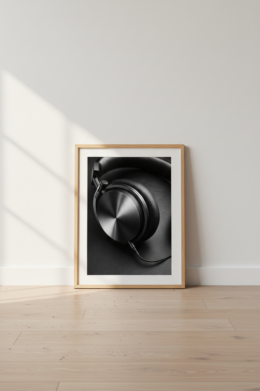 Headphones Wall Art | Brushed Metal &amp; Black, Modern Living Room Decor