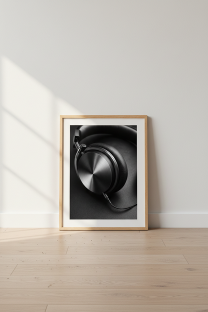Headphones Wall Art | Brushed Metal &amp; Black, Modern Living Room Decor