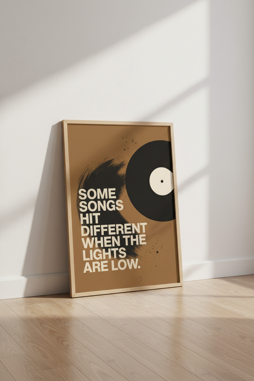 Vinyl Record Music Quote Wall Art | Brown Retro Studio Decor | Aesthetic Poster