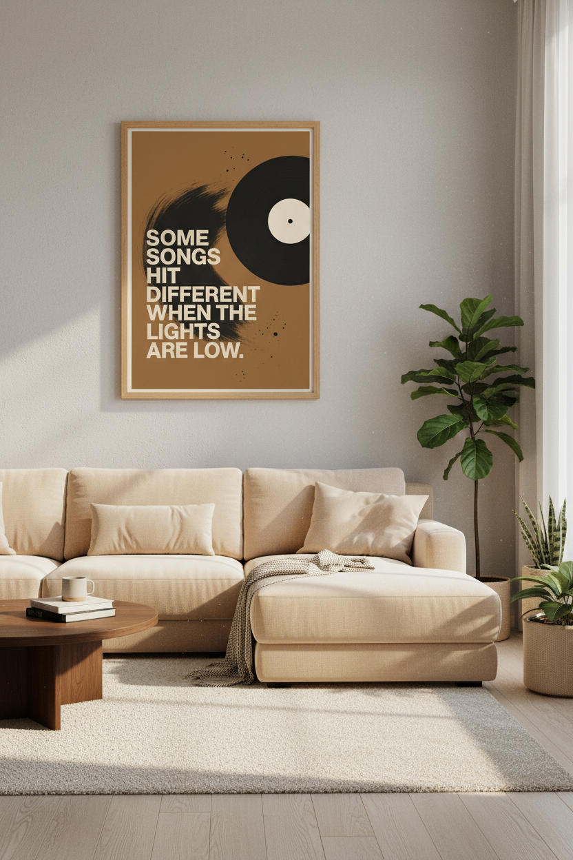 Vinyl Record Music Quote Wall Art | Brown Retro Studio Decor | Aesthetic Poster