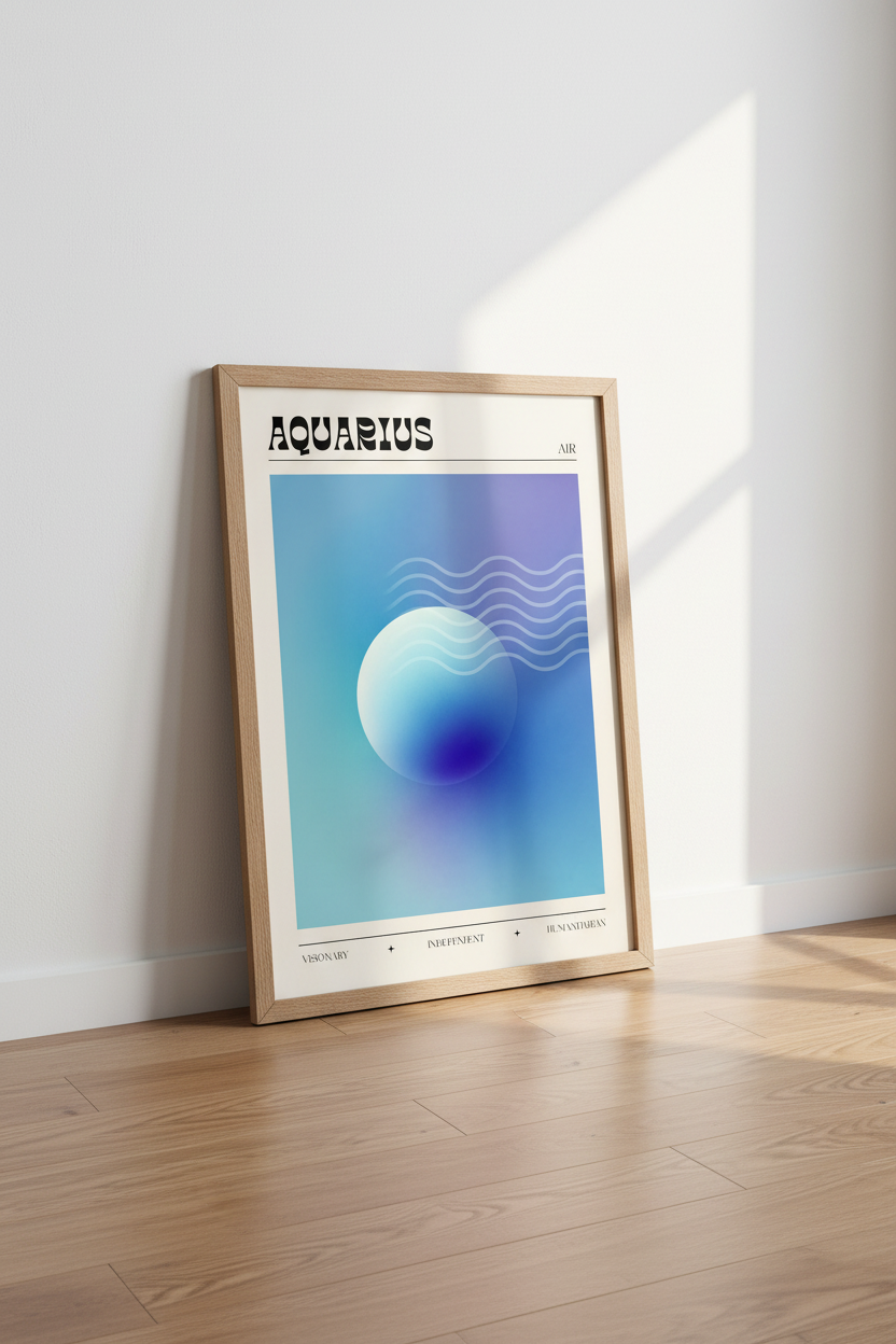 Aquarius Zodiac Poster | Modern Aura Gradient, Astrology Wall Art, Blue Dorm Decor
