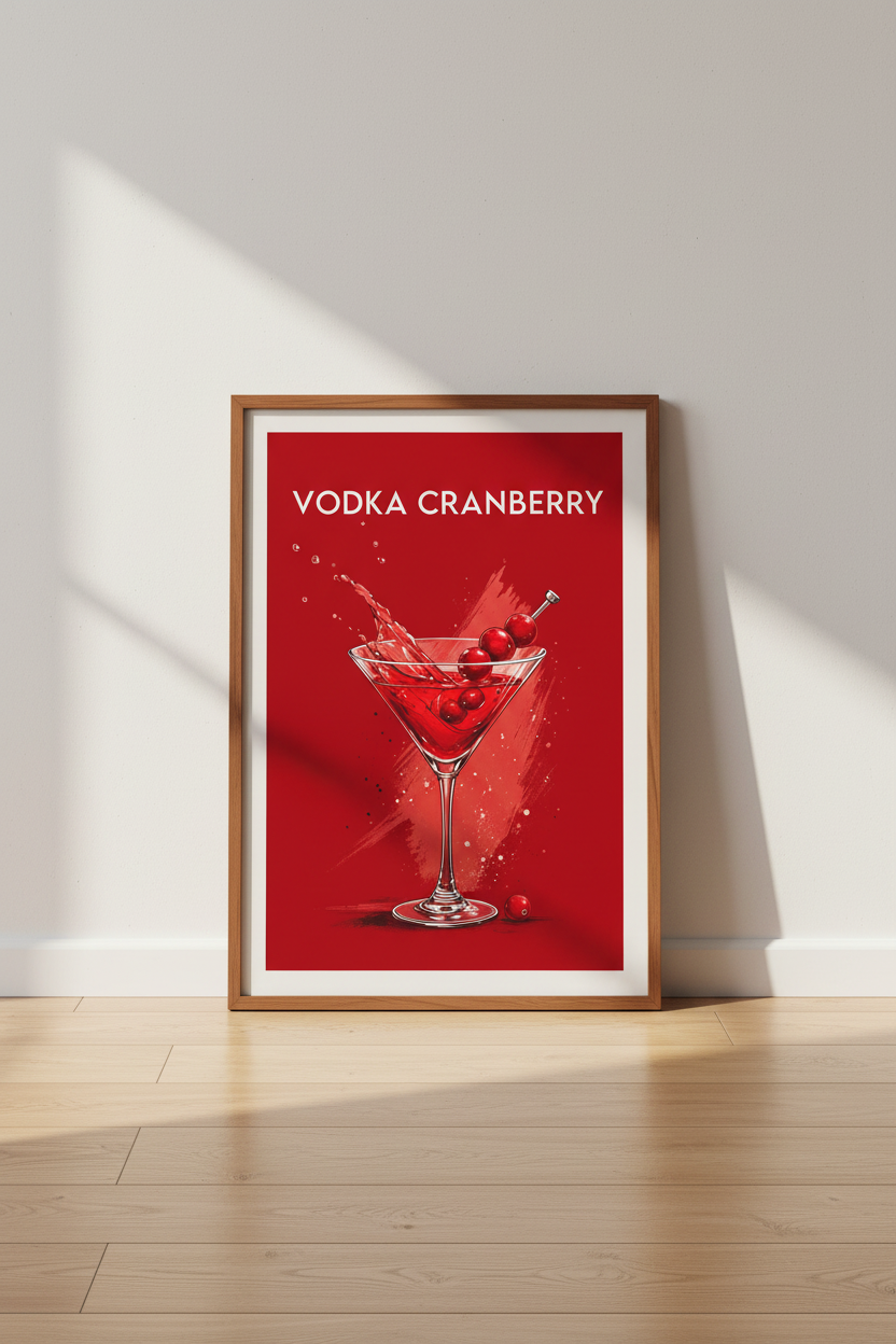 Vodka Cranberry Cocktail Print | Red Modern Bar Decor | Kitchen Poster Art