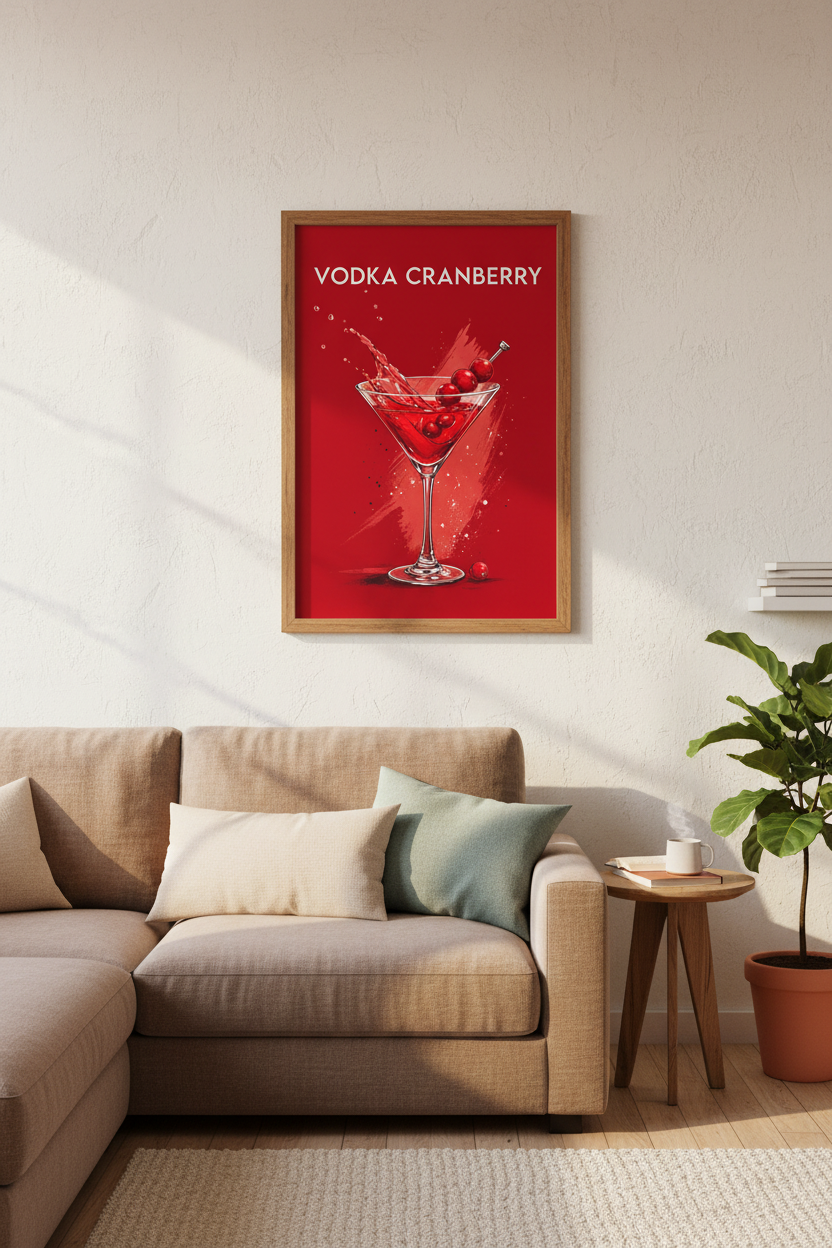 Vodka Cranberry Cocktail Print | Red Modern Bar Decor | Kitchen Poster Art