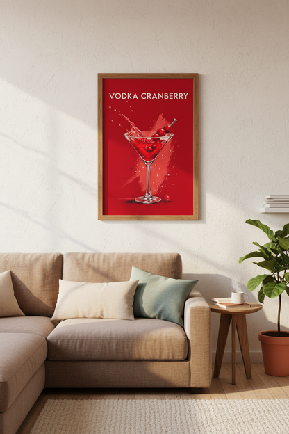 Vodka Cranberry Cocktail Print | Red Modern Bar Decor | Kitchen Poster Art