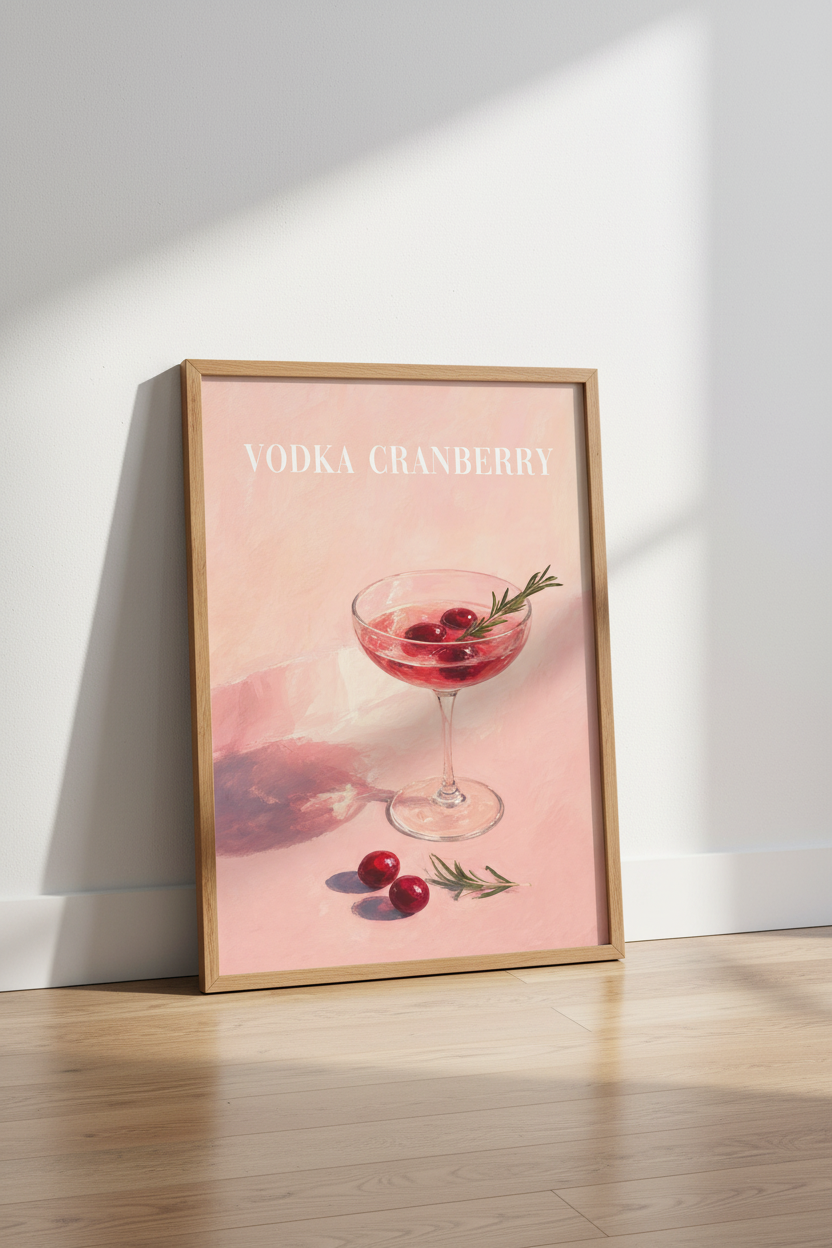 Vodka Cranberry Cocktail Wall Art | Pink Kitchen Decor | Aesthetic Bar Poster