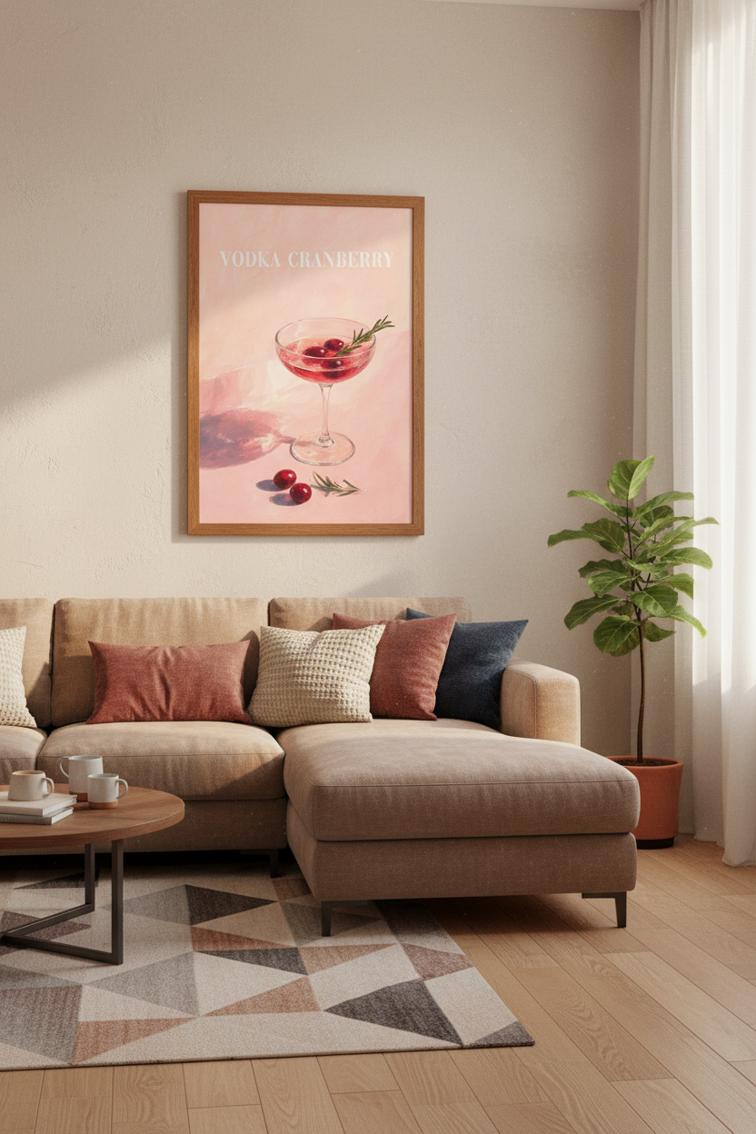 Vodka Cranberry Cocktail Wall Art | Pink Kitchen Decor | Aesthetic Bar Poster
