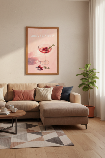 Vodka Cranberry Cocktail Wall Art | Pink Kitchen Decor | Aesthetic Bar Poster