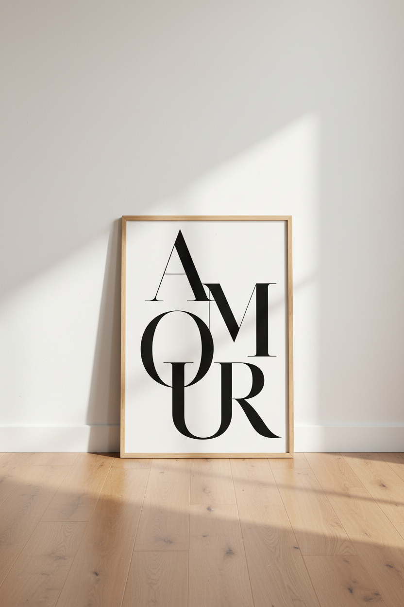 French Typography Wall Art Print | Minimalist Amour Poster | Parisian Decor