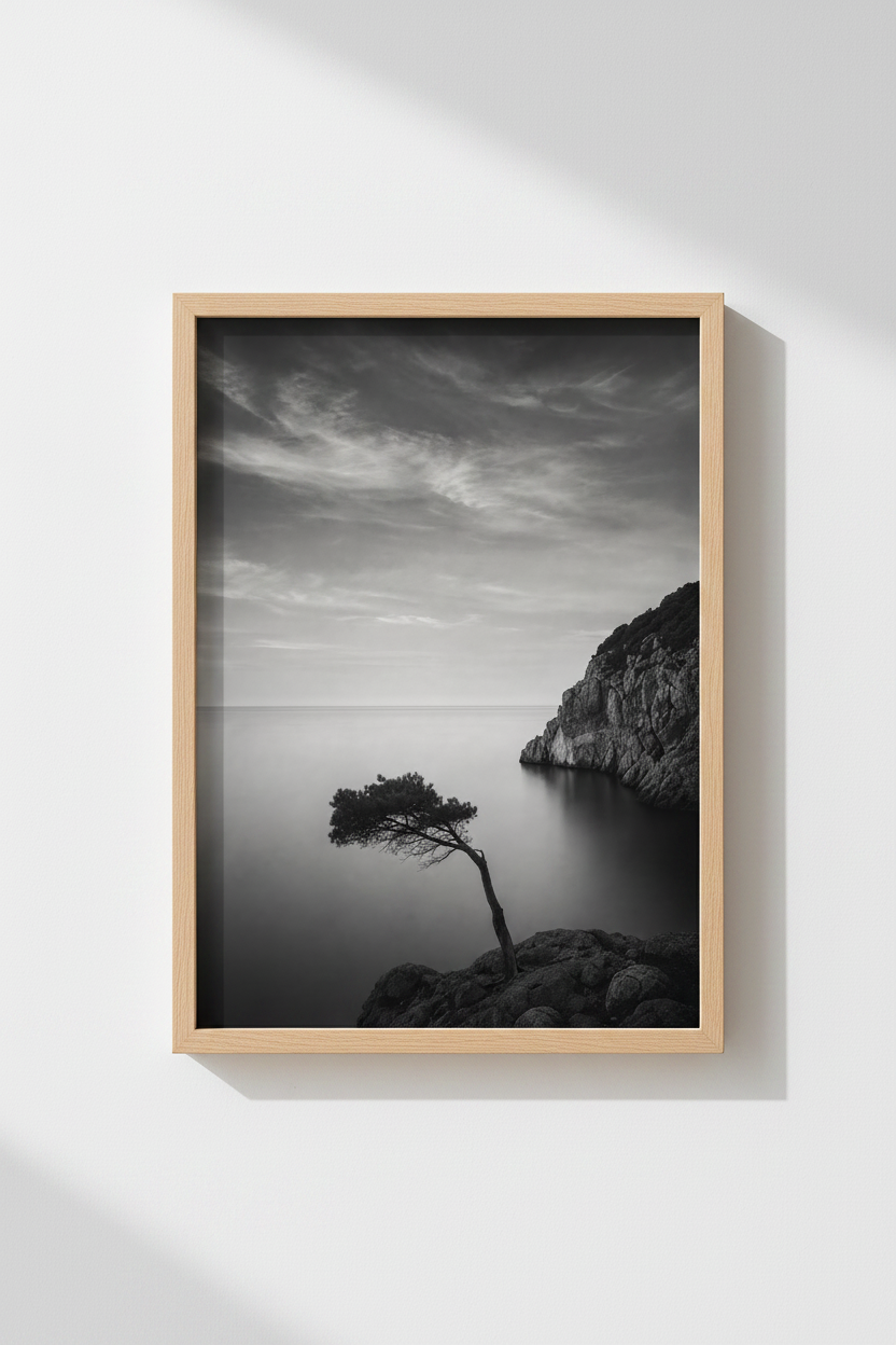 Nature Landscape Print | Black and White Coastal Wall Art, Zen Tree Poster Decor