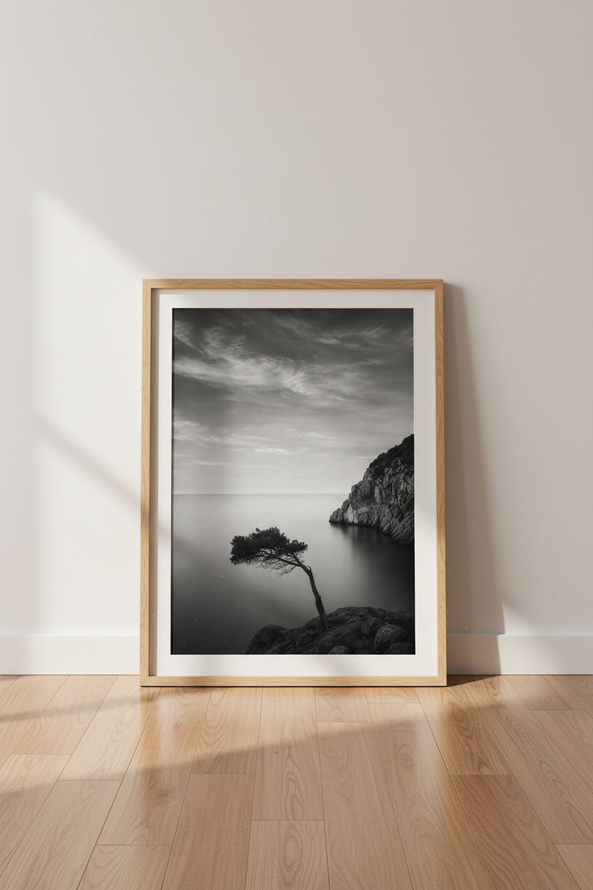 Nature Landscape Print | Black and White Coastal Wall Art, Zen Tree Poster Decor