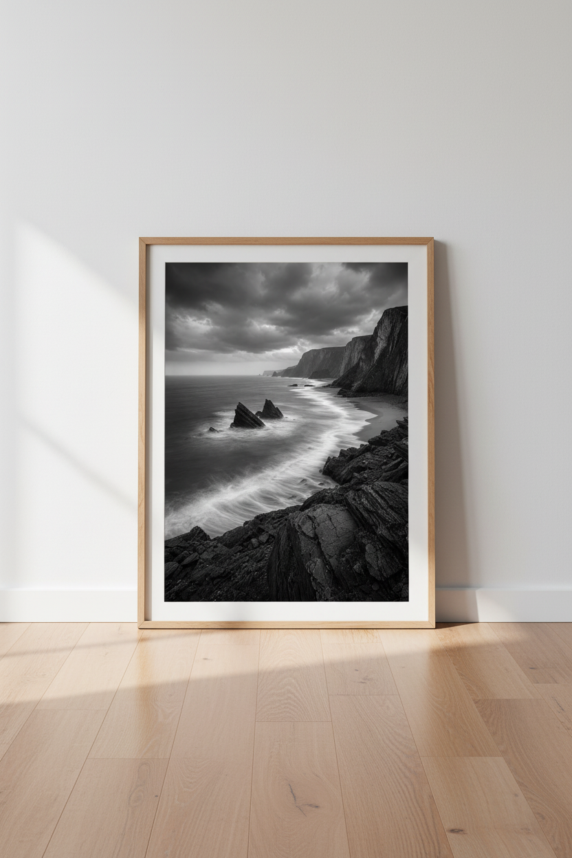 Moody Nature Wall Art Print | Black &amp; White Coastal Landscape, Moody Home Decor