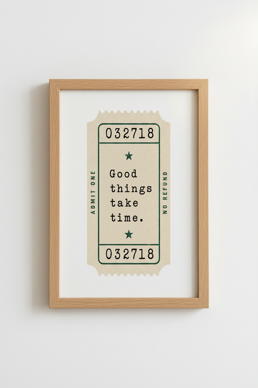Retro Ticket Wall Art | Vintage Aesthetic Poster, Motivational Green Room Decor