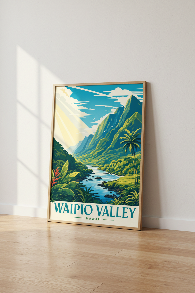 Waipio Valley Hawaii Wall Art | Tropical Nature Poster, Coastal Home Decor