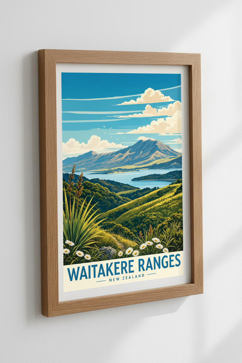 Waitakere Ranges New Zealand Travel Poster | Nature Landscape Art | Vintage Wall Decor
