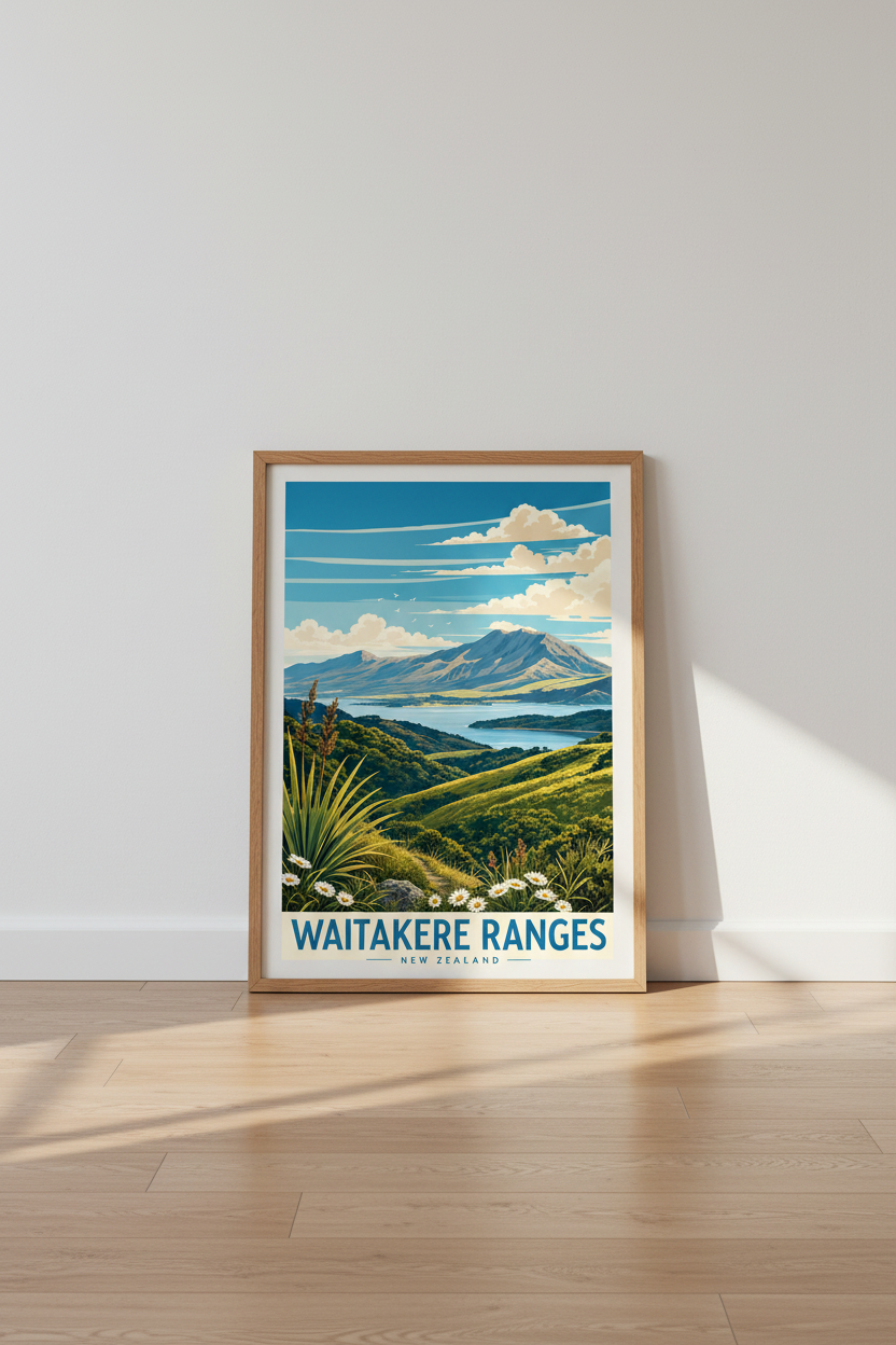 Waitakere Ranges New Zealand Travel Poster | Nature Landscape Art | Vintage Wall Decor