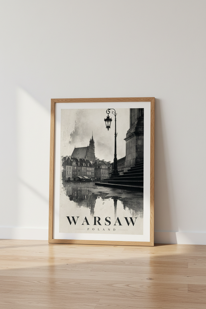 Warsaw Poland Vintage Travel Poster | Black and White Architecture, Office Wall Art