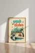 Wash Your Dishes Retro Kitchen Wall Art | Mid Century Modern Print | Vintage Poster