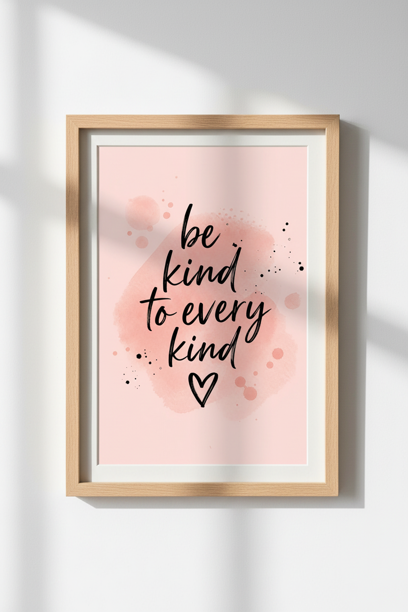 Kindness Quote Print | Pink Watercolor Typographic Poster, Classroom or Nursery Decor