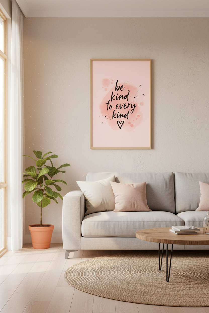 Kindness Quote Print | Pink Watercolor Typographic Poster, Classroom or Nursery Decor