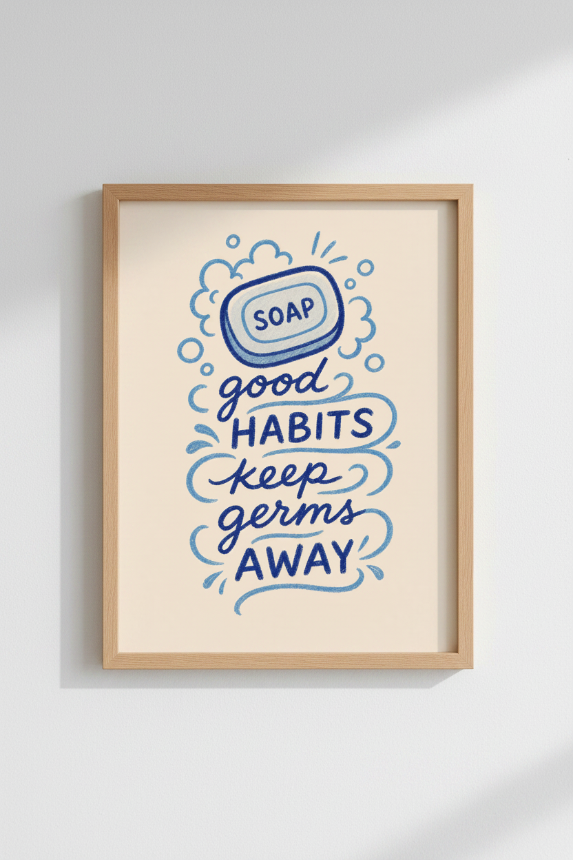 soap bar print | Playful Blue Tones, Hygienic Quote Decor | Living Room