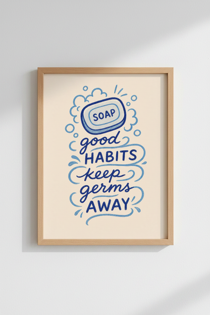 soap bar print | Playful Blue Tones, Hygienic Quote Decor | Living Room