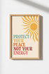 Protect Your Peace Sun Art | Retro Boho Quote Poster, Bedroom Decor