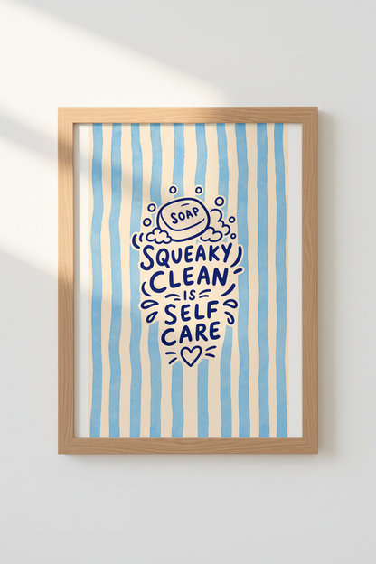 Self Care Wall Art | Whimsical Blue Stripes, Living Room Decor