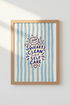 Self Care Wall Art | Whimsical Blue Stripes, Living Room Decor
