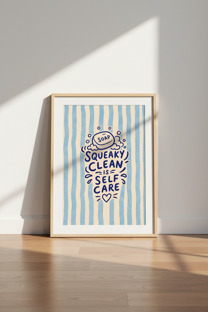 Self Care Wall Art | Whimsical Blue Stripes, Living Room Decor