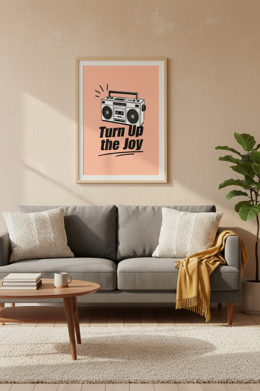 Retro Boombox Wall Art Print | Music Studio Decor | Turn Up The Joy Poster