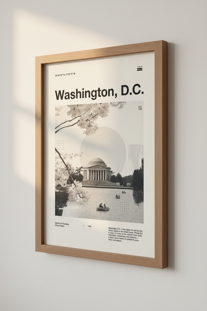 Washington DC Print | Minimalist Black and White City Poster, Office Wall Art