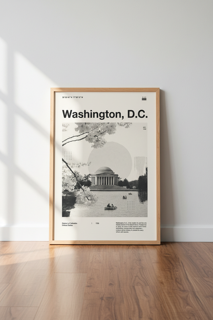 Washington DC Print | Minimalist Black and White City Poster, Office Wall Art