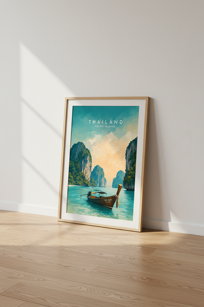 Thailand Phi Phi Islands Wall Art Print | Travel Poster | Tropical Coastal Decor