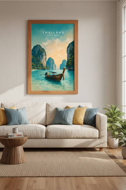 Thailand Phi Phi Islands Wall Art Print | Travel Poster | Tropical Coastal Decor